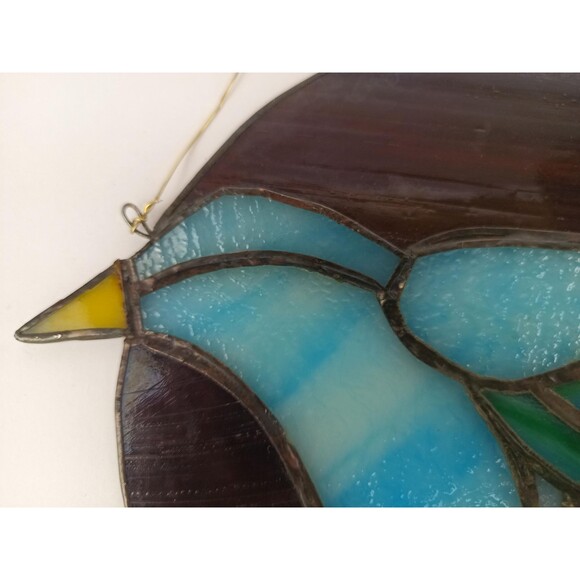 Stained Glass Panel Wall Hanging Window Decor 9 x 11 in Blue Bird Yellow Beak - Picture 5 of 10